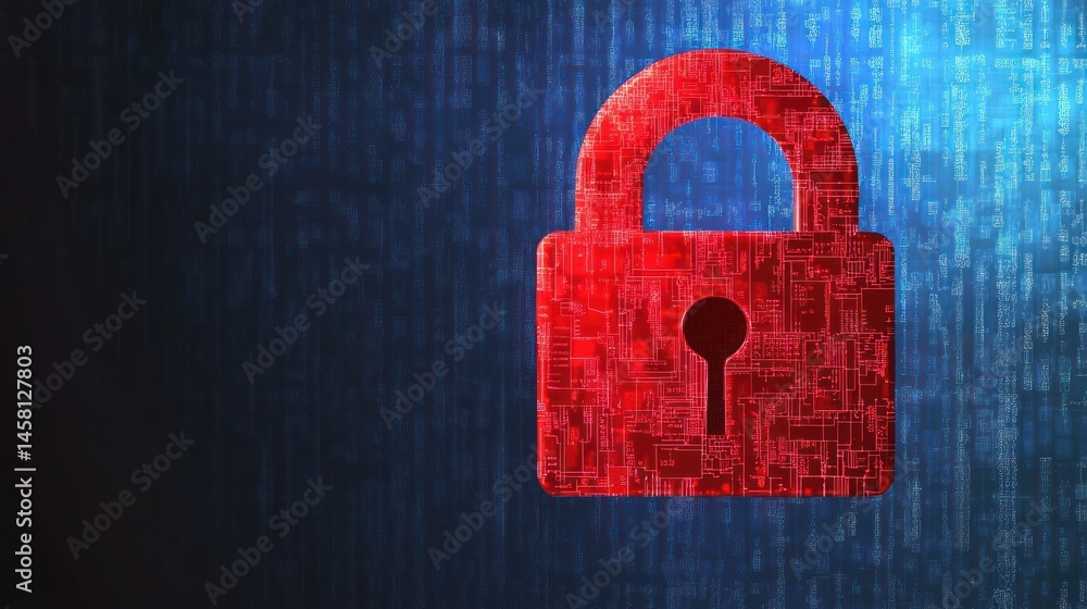 Poster red padlock circuit board digital code security data protection privacy