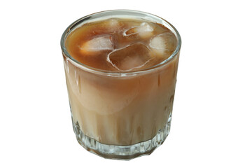 Enjoy a fresh iced coffee drink with visible ice cubes, isolated on white, PNG