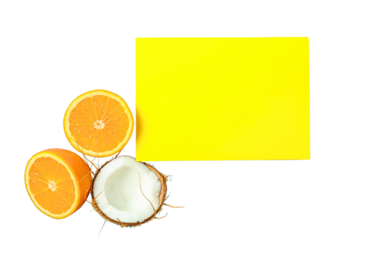 Slices of orange and coconut ready for summer enjoyment, isolated on white, PNG