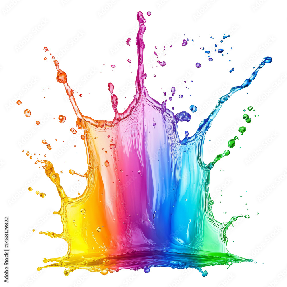 Poster vibrant rainbow liquid splash creates a mesmerizing display on a transparent background capturing th