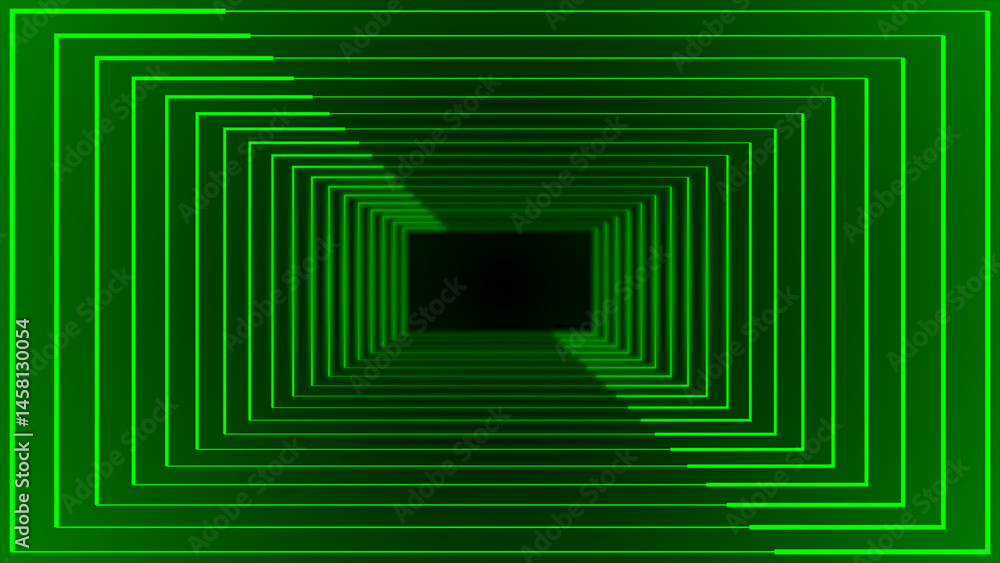 Poster 3d rectangular box tunnel neon light gradient background, neon lines moving futuristic gaming backgr