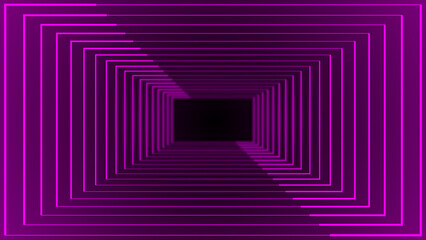 3d rectangular box tunnel neon light gradient background, neon lines moving futuristic gaming...