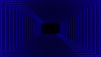 3d rectangular box tunnel neon light gradient background, neon lines moving futuristic gaming...