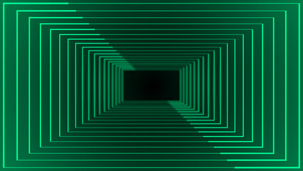 3d rectangular box tunnel neon light gradient background, neon lines moving futuristic gaming...