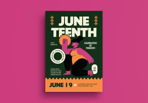 Green Quirky Illustration Juneteenth Flyer Layout