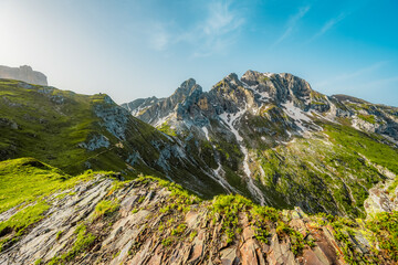 Ra Gusela Peak of Nuvolau group in the Italian Dolomites mountain at Giau Pass in South Tyrol Italy.