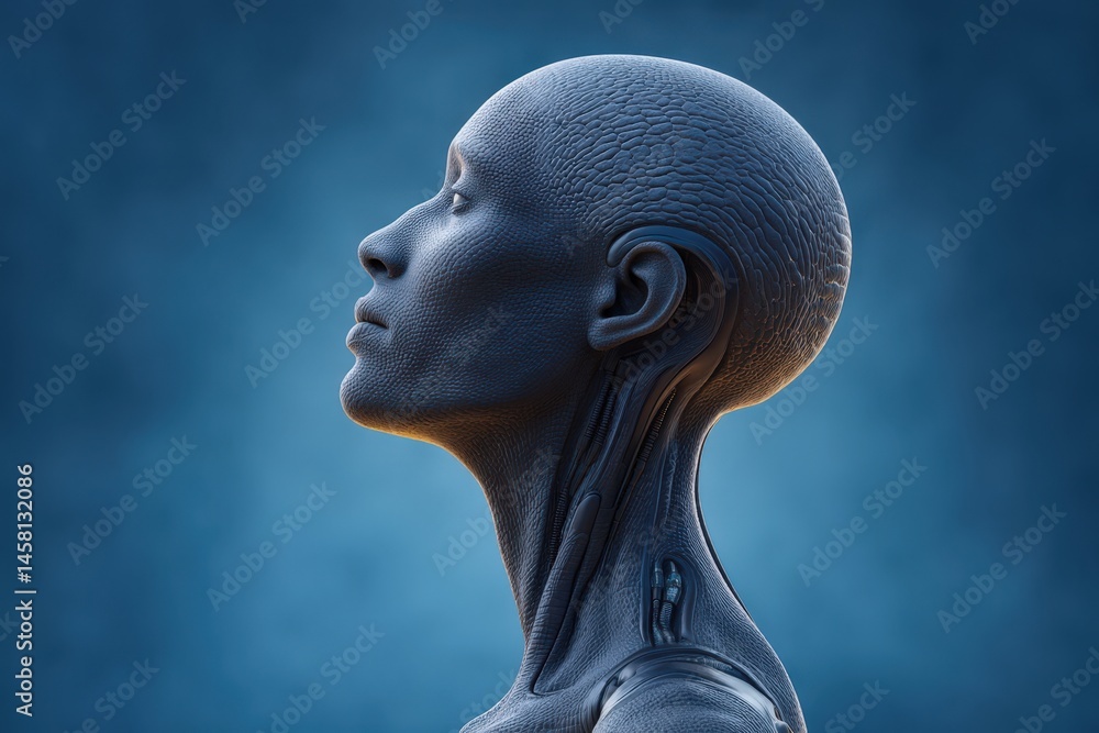 Aufkleber advanced humanoid profile showcasing intricate synthetic skin texture and mechanical features agains