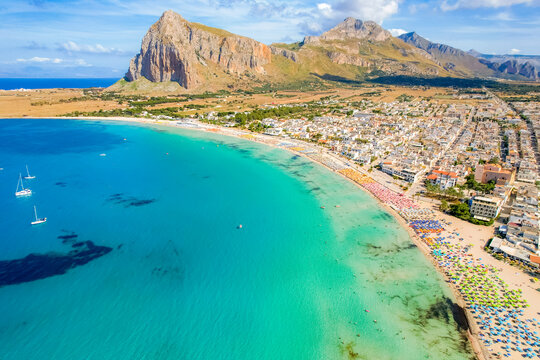 Fototapeta San Vito lo Capo beach and Monte Monaco in peak in north-western Sicily.