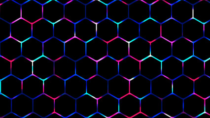 2D glowing digital technology hexagonal mesh background, glowing neon light gaming background