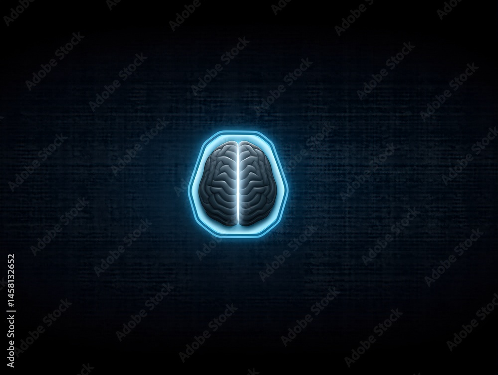 Aufkleber innovative representation of a human brain illuminated with a glowing blue outline emphasizing neuro
