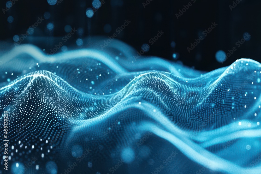 Poster Abstract simulation of horizontal waves showcasing dynamic patterns of light and movement, abstract video simulation waves horizontal