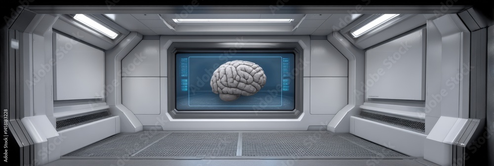 Aufkleber advanced neuroimaging technology showcasing a detailed human brain model within a futuristic laborat