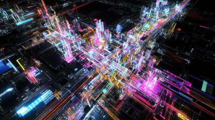 Fototapeta premium Neon Cityscape: A Futuristic Metropolis at Night