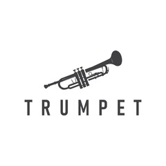 minimalist music trumpet logo design with old vintage concept black silhouette of musical instrument as symbol template