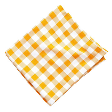 Yellow picnic cloth napkin checkered towel isolated