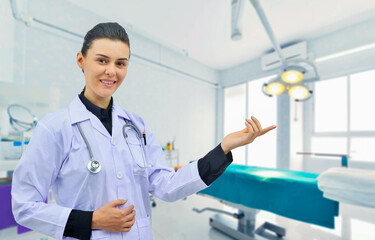 Female doctor on operating room background ,concept of healthcare and medicine. medicine. treatment...