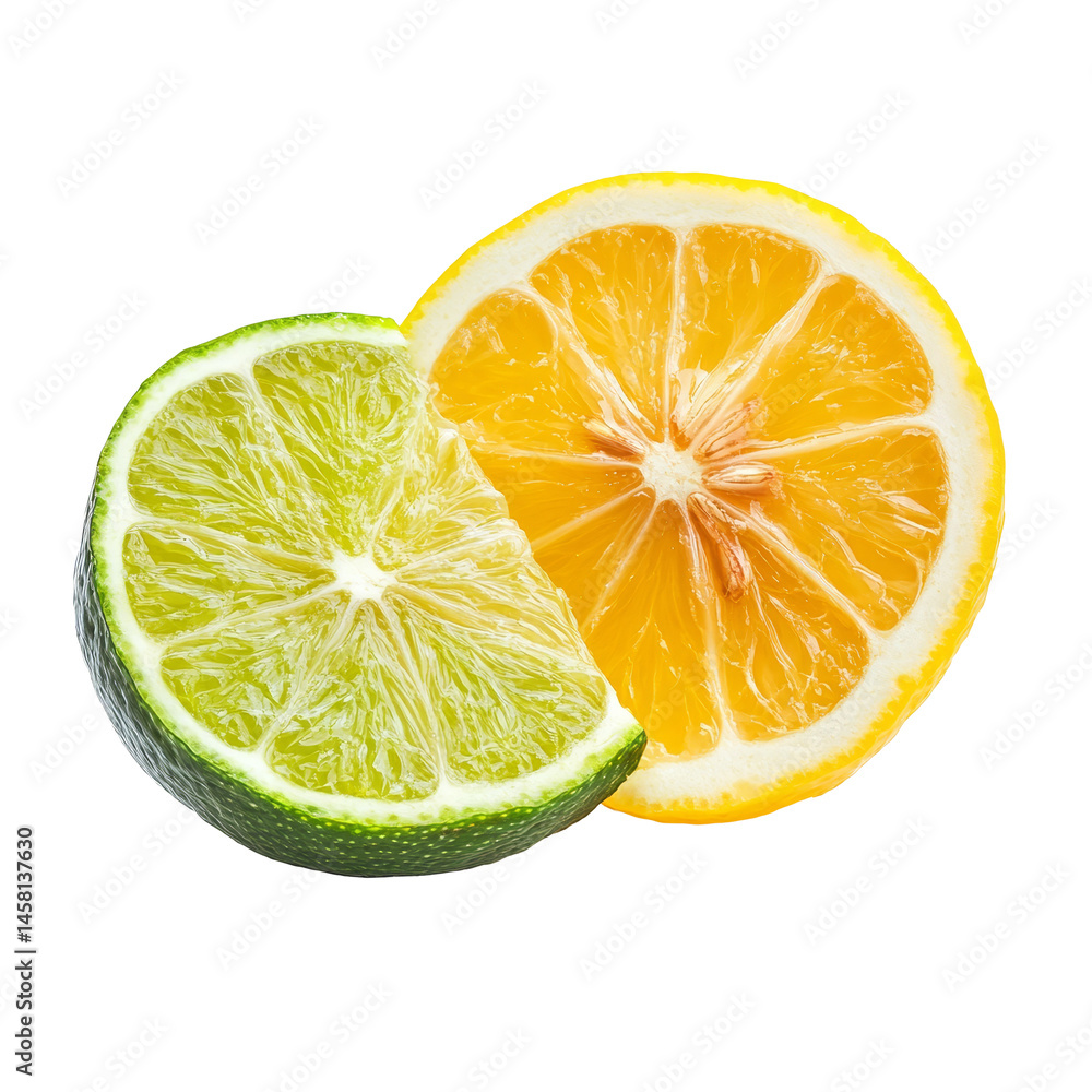 Aufkleber fresh lemon and lime slices isolated on a transparent background showcasing vibrant citrus colors an