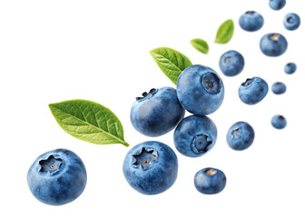  falling blueberries isolated on white background, PNG