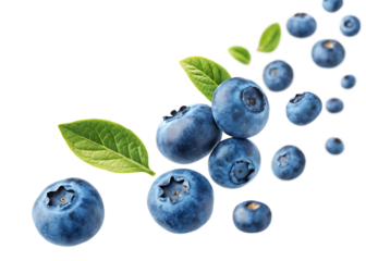  falling blueberries isolated on white background, PNG