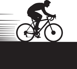 Obraz premium A black vector silhouette depicts a cyclist riding a bicycle in a sport or recreation activity