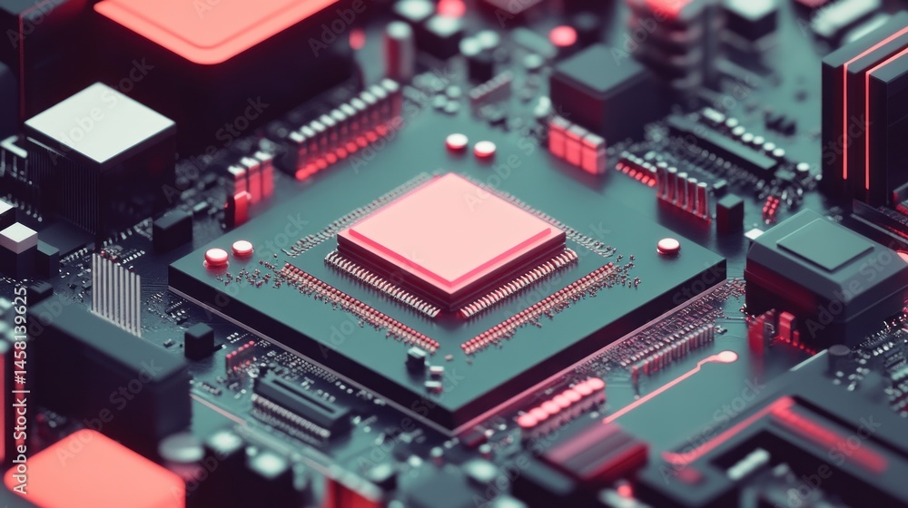 Poster close-up of a computer circuit board with a central processor