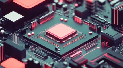 Close-up of a computer circuit board with a central processor
