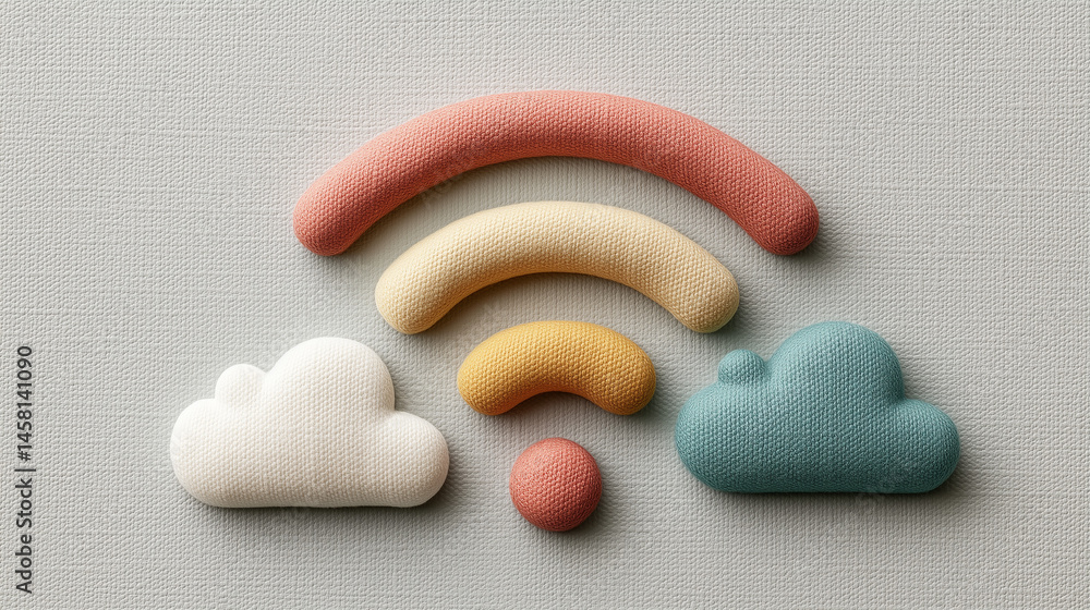Poster rainbow wifi signal: a whimsical and playful representation of a wifi signal rendered in vibrant rai