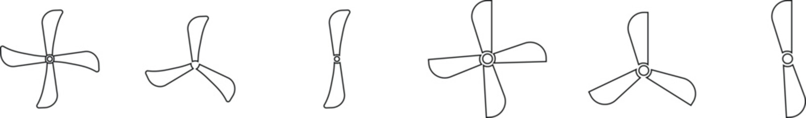 Fan icons set. Bicolor line and flat vector collection isolated on transparent background. Heating and cooling appliance. Flame, Ventilation Duct, Radiator, Air Filter, Wind, Droplet. © Asia