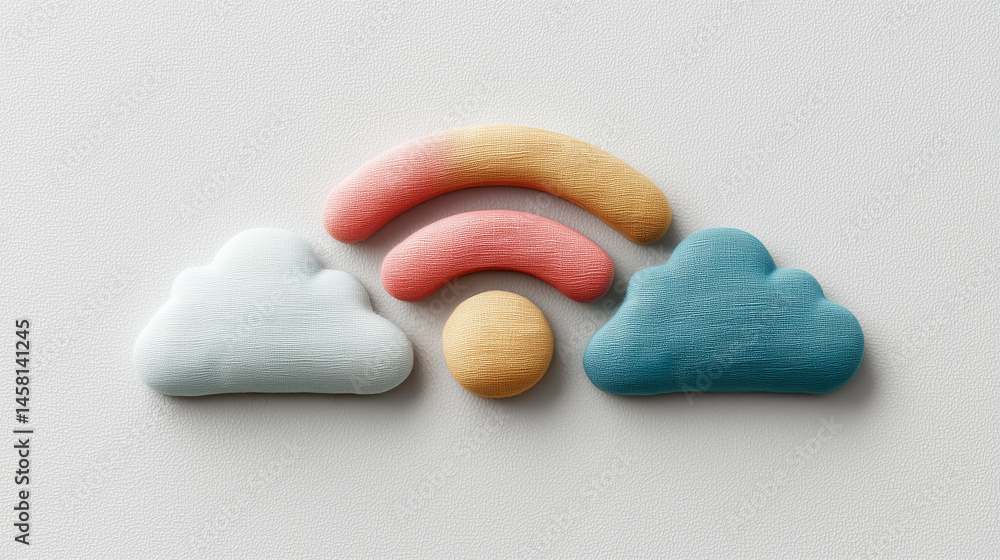 Aufkleber cloud connectivity: a whimsical representation of wi-fi connectivity, with a cloud and rainbow desig