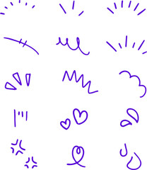 Purple cartoon symbols for emotions and movement effects