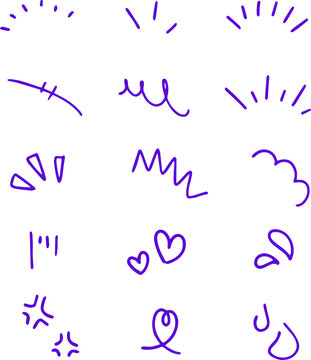 Purple cartoon symbols for emotions and movement effects