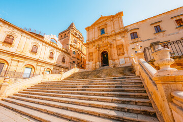 Fototapeta premium Noto, with the Basilica Minore di San Nicolo and Palazzo Ducezio, Sicily, Italy.