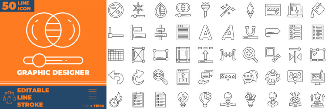 Graphic Designer Line Editable Icons set. Vector illustration in modern thin line style of graphic designer icons: painting, pen, aperture, etc - Powered by Adobe