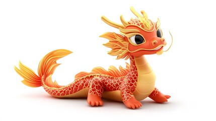 Fototapeta premium Colorful digital illustration of a cute, mythical dragon.