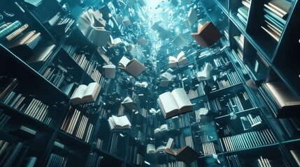 Surreal Library: Books in Flight, a Whimsical Journey Through Knowledge