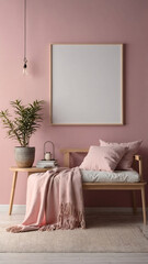 modern baby pink home mockup with plush couch and natural wooden table stylish minimalist design Contemporary Scandinavian Interior Architecture