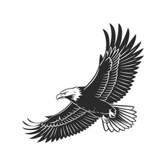 Eagle flying silhouette black vector illustration, majestic bird in flight, wildlife, nature