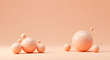 Soft Peach Colored Spheres and Bubbles on Minimalistic Background