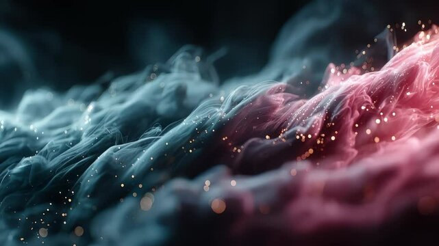 Teal and rose smoke swirl with gold particles