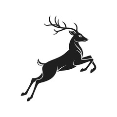 Deer jumping silhouette vector illustration, dynamic leap of wild animal in motion, nature, wildlife