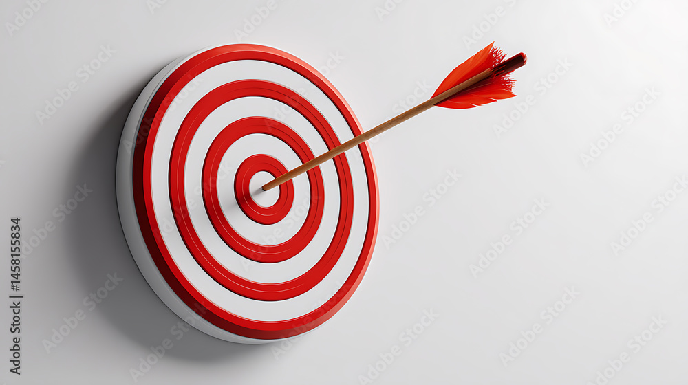 Aufkleber a bullseye target on a white background, with a red arrow pointing to it