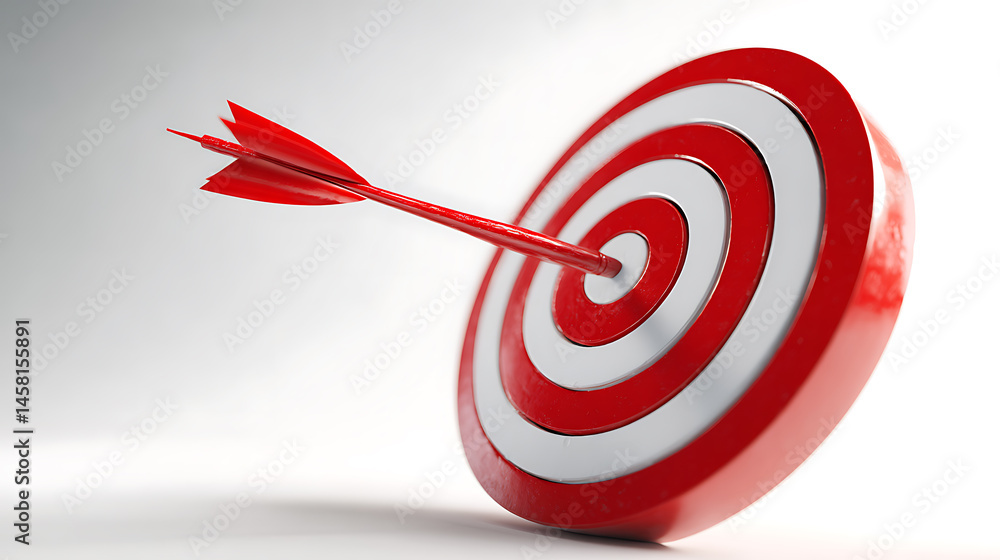 Poster a bullseye target on a white background, with a red arrow pointing to it