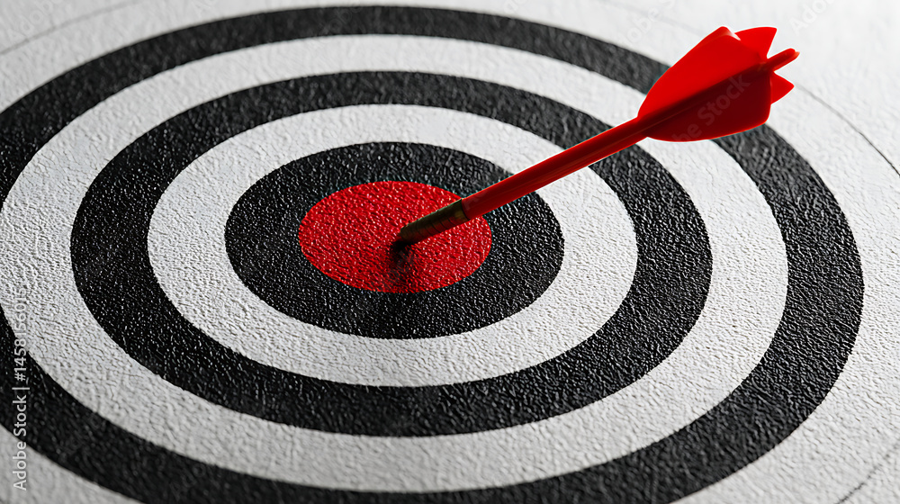 Poster a bullseye target on a white background, with a red arrow pointing to it