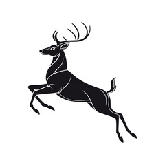 Deer jumping silhouette vector illustration, dynamic leap of wild animal in motion, nature, wildlife