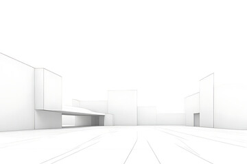 Obraz premium Minimalist architecture sketch of buildings and urban scenery, with expertly balanced white space