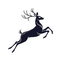 Deer jumping silhouette vector illustration, dynamic leap of wild animal in motion, nature, wildlife