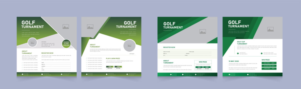 Set of Golf Tournament Social Media Banner Template &ndash; Modern Square Layout Design for Instagram, Facebook,  Sports Event Promotion