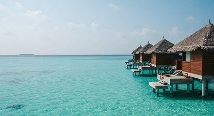 Serene Overwater Bungalows in Crystal Clear Tropical Waters