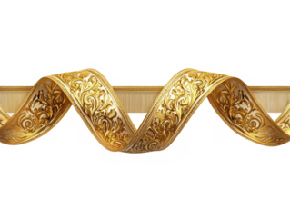 Golden ornamental ribbon element on transparent background