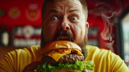 Raging Hunger: A Man's Fierce Encounter with a Massive Double Burger

